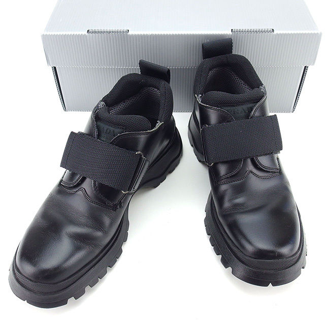 【スプリングセール30％OFF】プラダ シューズ 靴 ♯36 ロゴ ブラック レザー PRADA 【プラダ】 t919s 【中古】