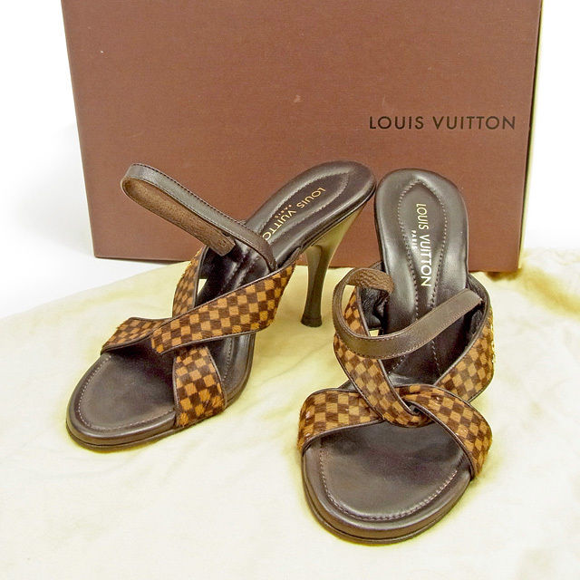 【スプリングセール30％OFF】ルイ ヴィトン LOUIS VUITTON サンダル #35 レディース ブラウン レザー×ハラコ 【ルイ・ヴィトン】 T949 【中古】