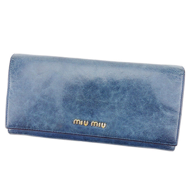 【2100円オフクーポン】 【中古】 ミュウミュウ miu miu 長財布 財布 ファスナー付き 二つ折り ロゴ t3032_b ★