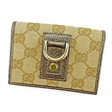 【中古】 グッチ Gucci カードケース 名刺入れ ベージュ×メタリックカーキ×ゴールド ニューアビー GGキャンバス レディース メンズ 可 T3452s .