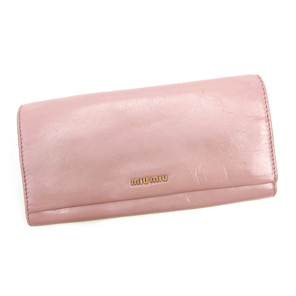 【スプリングセール】ミュウミュウ 長財布 ファスナー付き 長財布 ロゴ ピンク レザー miumiu 長サイフ サイフ 収納ブランド財布 ユニセックス 小物 【ミュウミュウ】 T3664 【中古】