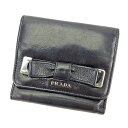 【春の大感謝祭 30％OFF】プラダ 三つ折り 財布 リボンモチーフ ブラック×シルバー系 レザー PRADA 【プラダ】 t3697s 【中古】