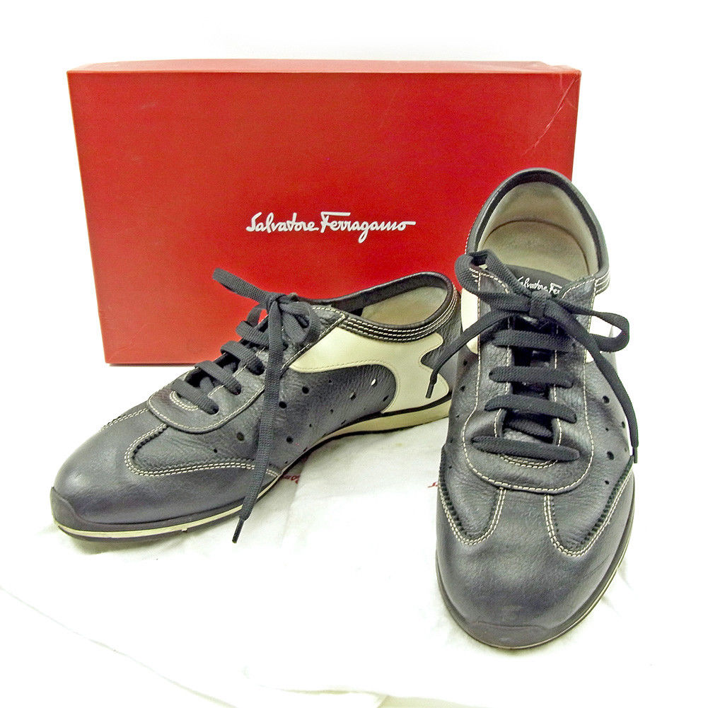 【冬のTHEセール 30%OFF】【中古】 サルヴァトーレ フェラガモ Salvatore Ferragamo スニーカー #8EE メンズ可 ブラック×ホワイト レザー 人気 T3724