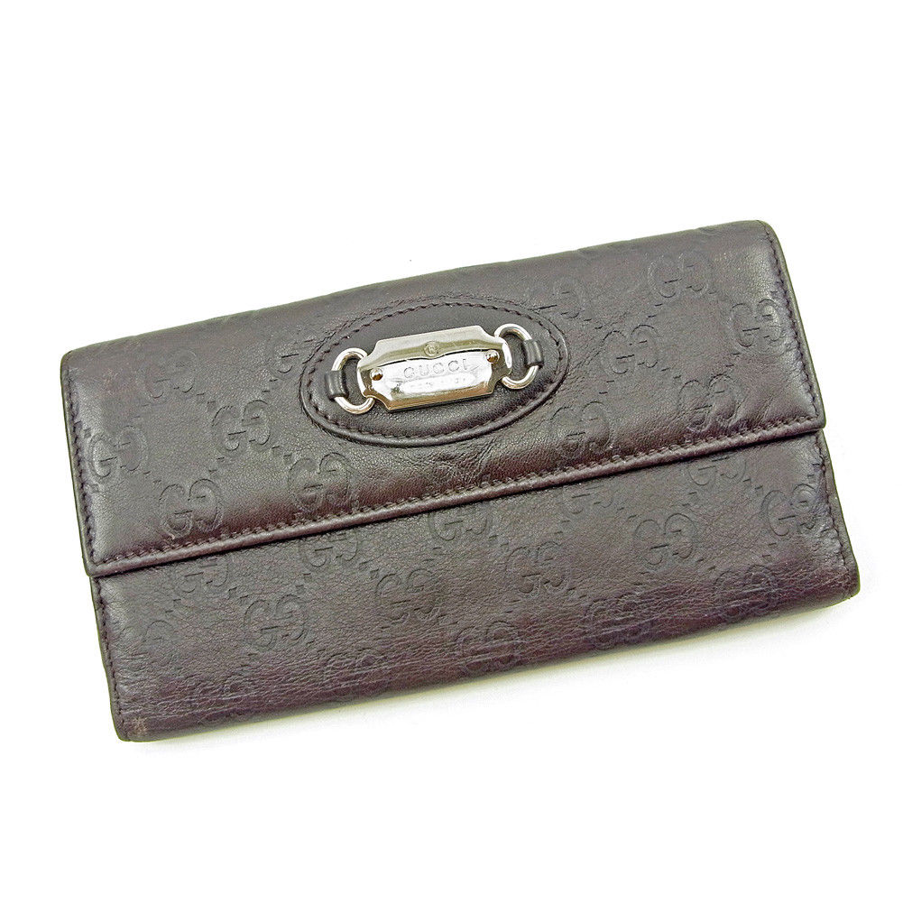 【スプリングセール】グッチ 長財布 Wホック グッチシマ ダークブラウン レザー GUCCI 【グッチ】 t3739s 【中古】