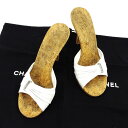【スプリングセール】シャネル CHANEL ミュール #35 1 2 レディース ホワイト×ライトブラウン レザー×コルク 【シャネル】 T4015 【中古】