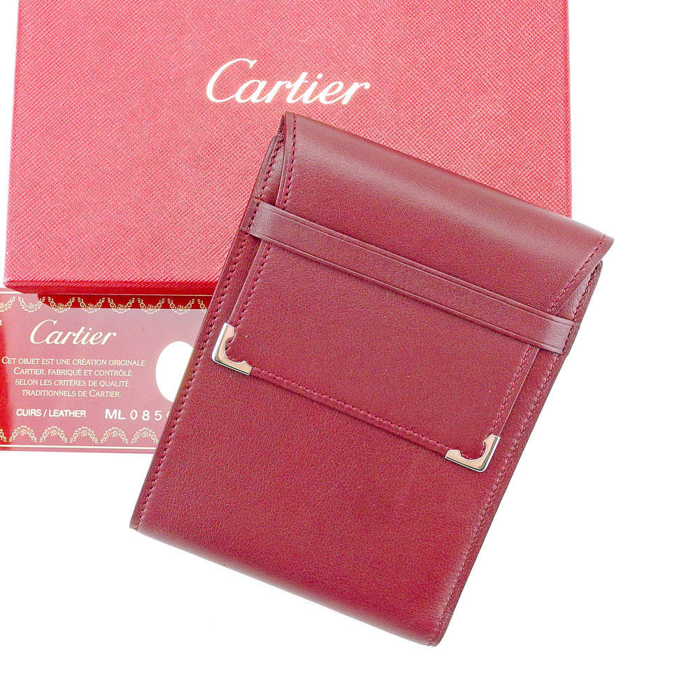 【スプリングセール30％OFF】カルティエ Cartier 三つ折り 札入れ レディース メンズ 可 ボルドー×シルバー レザー 【カルティエ】 T4352 【中古】