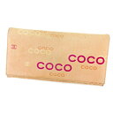 シャネル 長財布 ファスナー付き 財布 オールドシャネル COCOプリント ピンク系×ゴールド キャンバス×レザー CHANEL 【シャネル】 t4394s 【中古】