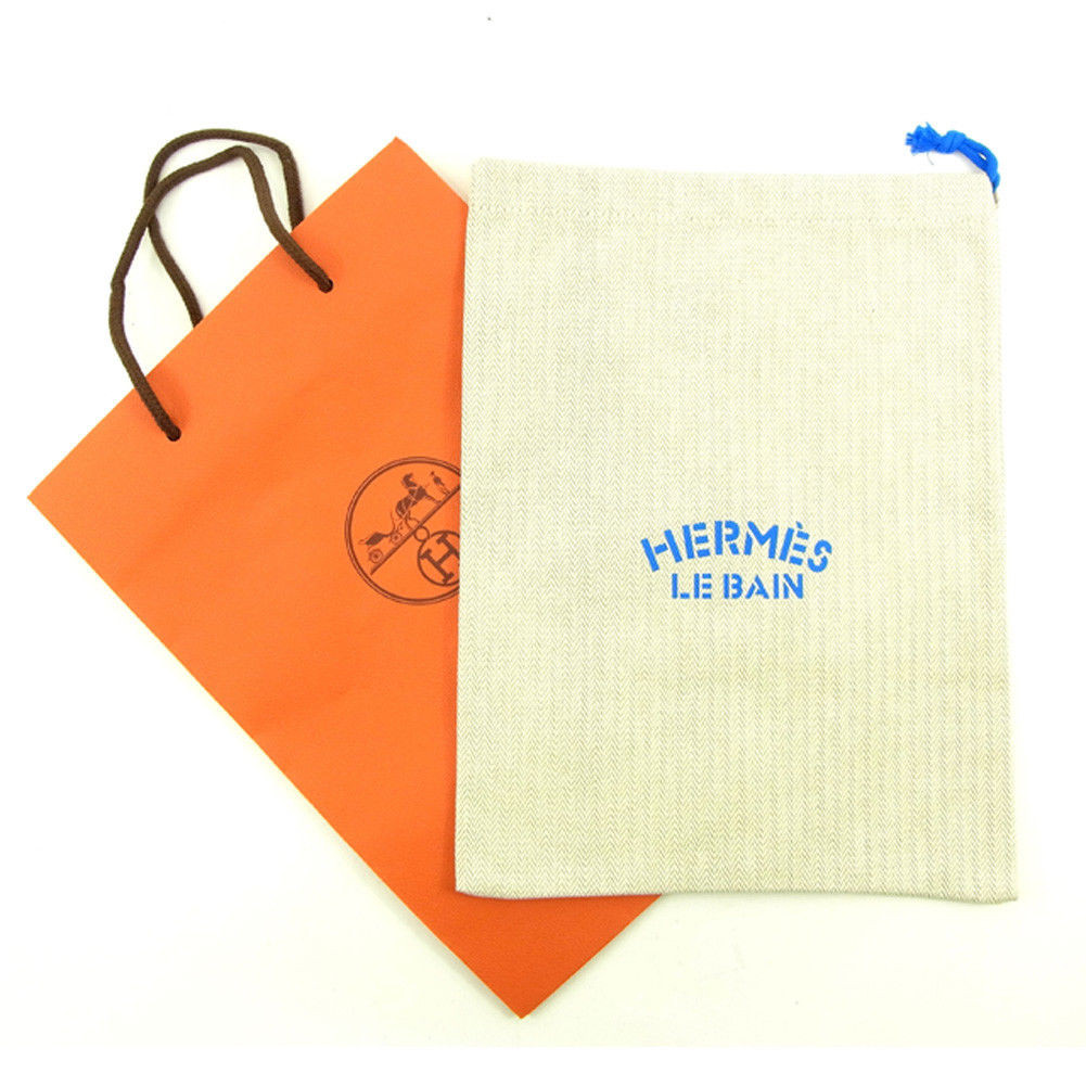 【スプリングセール30％OFF】エルメス ポーチ 巾着 バスコレクション ベージュ×ブルー ル バン エルメス HERMES 【エルメス】 t4586s 【中古】