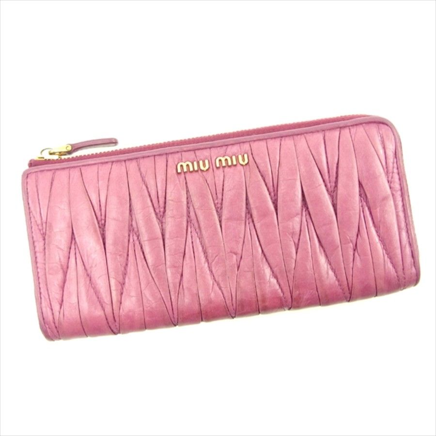 【スプリングセール30％OFF】ミュウミュウ 長財布 L字ファスナー マテラッセ ピンク レザー miumiu 【ミュウミュウ】 t4698s 【中古】