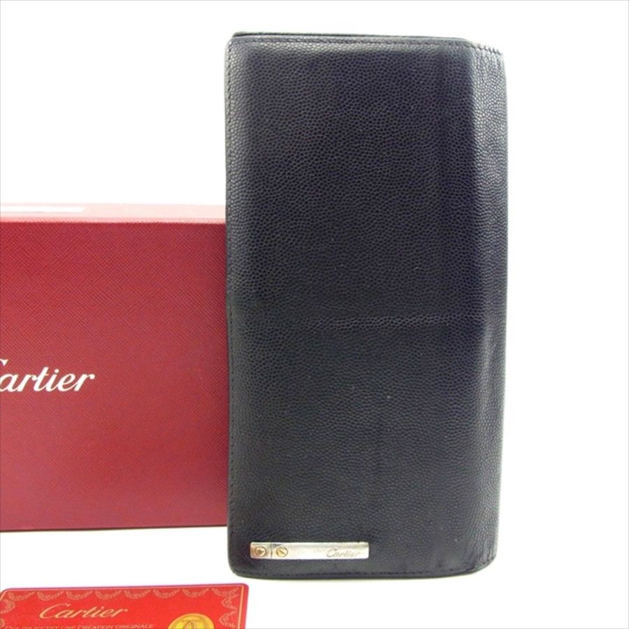 【スプリングセール】カルティエ 長財布 ファスナー付き 長財布 ロゴプレート ブラック レザー Cartier 【カルティエ】 t4736s 【中古】