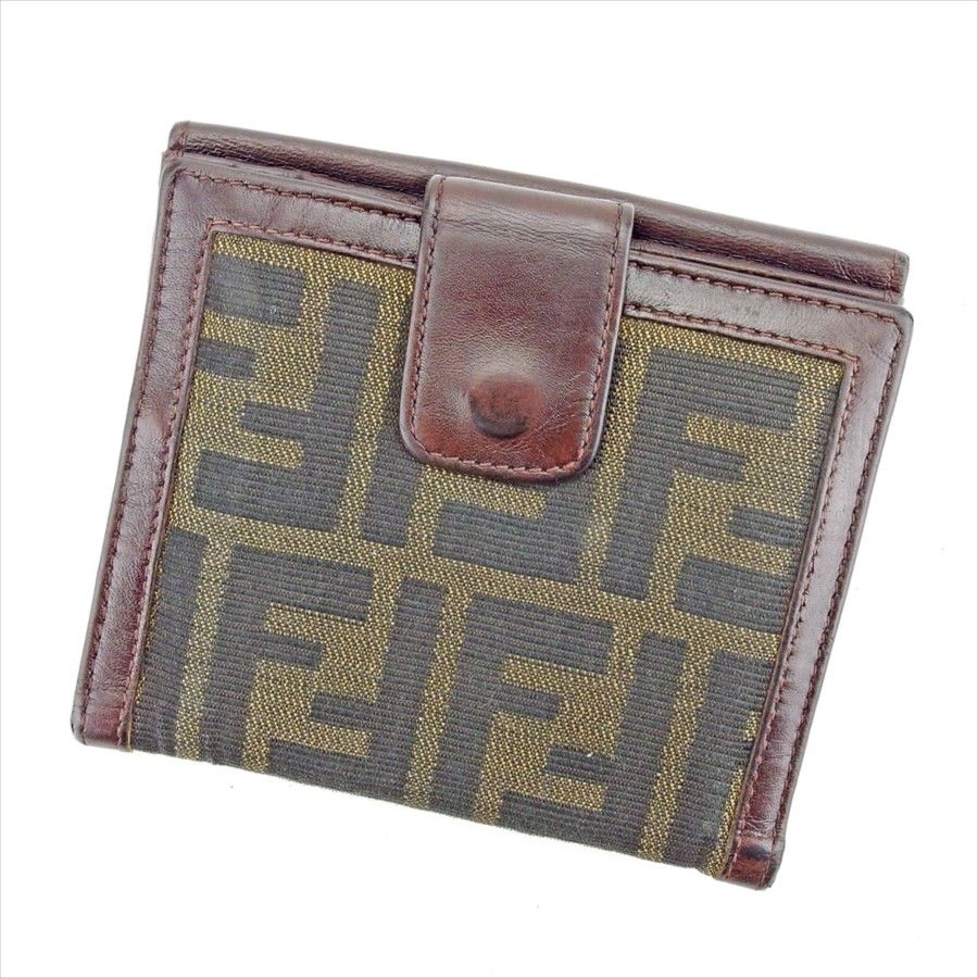 【スプリングセール30％OFF】フェンディ Wホック 財布 二つ折り ズッカ ブラウン ブラック系 キャンバス×レザー FENDI 【フェンディ】 t5235s 【中古】