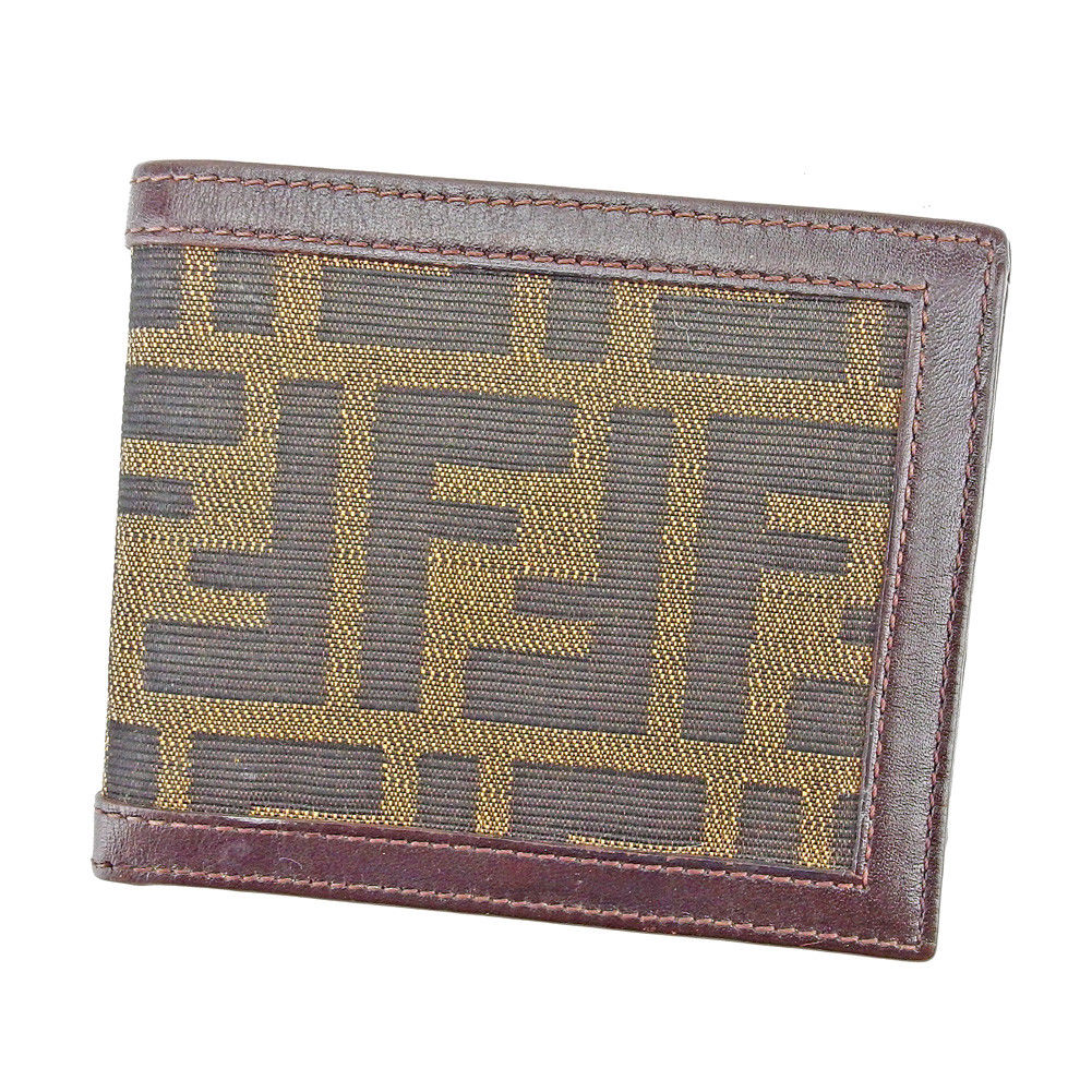 【スプリングセール】フェンディ 二つ折り 札入れ ズッカ ブラック ブラウン系 キャンバス×レザー FENDI 【フェンディ】 t5444s 【中古】