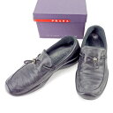 【スプリングセール】プラダ PRADA シューズ 靴 レディース ♯37 スリッポン ブラック レッド レザー 【プラダ】 T5448 【中古】