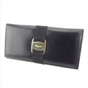 【スプリングセール】サルヴァトーレ フェラガモ 長財布 ファスナー付き 財布 ヴァラ ブラック ゴールド レザー Salvatore Ferragamo 【フェラガモ】 t5864s 【中古】(4)
