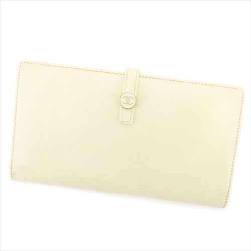 【スプリングセール】シャネル 長財布 財布 Wホック オールドシャネル ココボタン ベージュ イエロー ゴールド レザー CHANEL 長サイフ サイフ 収納ブランド財布 ユニセックス 小物 【シャネル】 T6375 【中古】