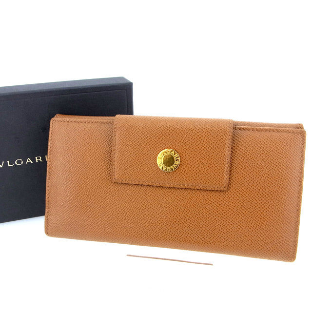 【スプリングセール30％OFF】ブルガリ 長財布 ロゴ ライトブラウン×ゴールド BVLGARI 長サイフ サイフ 収納 ユニセックス 小物 【ブルガリ】 T13622 【中古】