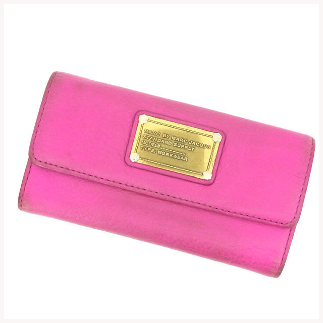 【スプリングセール】マークバイマークジェイコブス 三つ折り財布 長財布 クラシックQスクエアロゴプレート ピンク MARC BY MARC JACOBS 【マークバイマークジェイコブス】 t10926s 【中古】