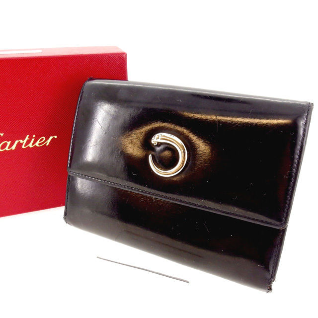 【スプリングセール30％OFF】カルティエ 三つ折り財布 パンテール ブラック Cartier 【カルティエ】 t16172s 【中古】