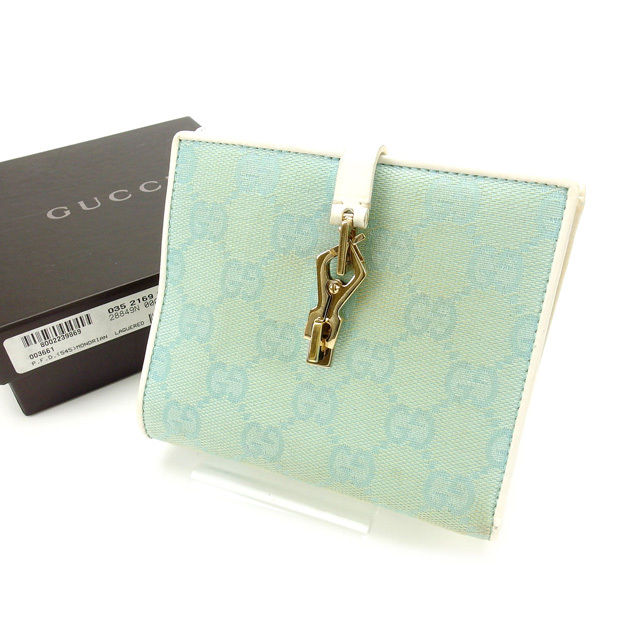 【スプリングセール30％OFF】グッチ Wホック財布 GGキャンバス ブルー×ホワイト GUCCI 【グッチ】 t11752s 【中古】