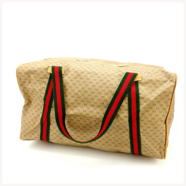 【スプリングセール30％OFF】グッチ ボストンバッグ バック ヴィンテージ マイクロGG ベージュ×グリーン×レッド GUCCI バック 収納 旅行バッグ バック 【グッチ】 T13727 【中古】