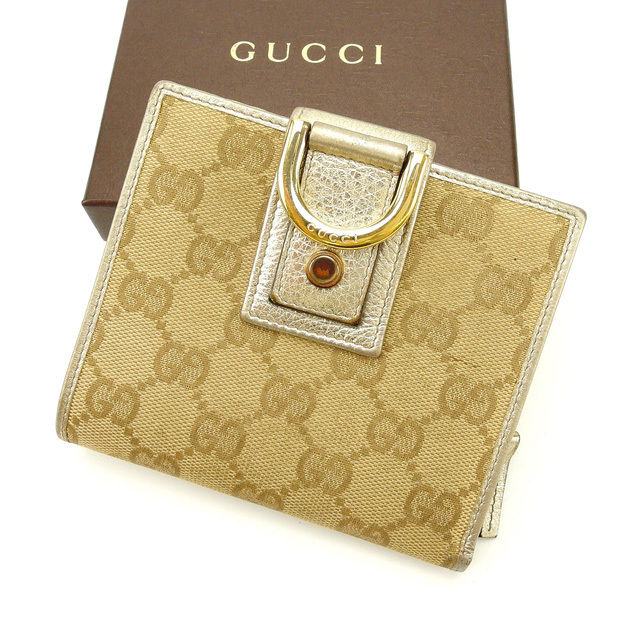 【スプリングセール30％OFF】グッチ Wホック財布 GGキャンバス ゴールド×ライトブラウン GUCCI 【グッチ】 t11328s 【中古】