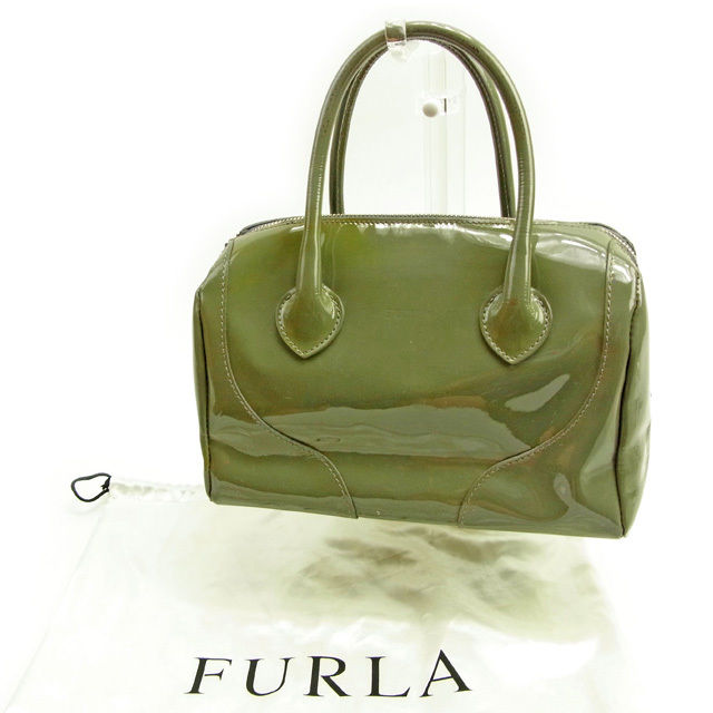 【スプリングセール30％OFF】フルラ ハンドバッグ バック ロゴチャーム モスグリーン×シルバー FURLA バック 手持ちバッグ バック ファッションバッグ バック 収納 【フルラ】 T11725 【中古】