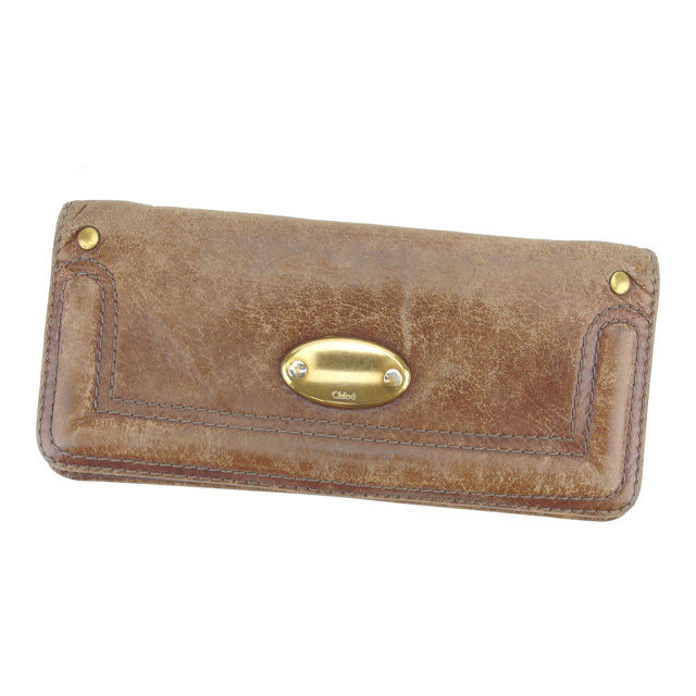 【スプリングセール】クロエ 長財布 ファスナー付き長財布 ベイ ブラウン×ゴールド Chloe 【クロエ】 t14737s 【中古】