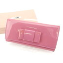 【スプリングセール】ミュウミュウ 長財布 ファスナー付き長財布 リボンモチーフ ピンク×ゴールド miumiu 【ミュウミュウ】 t15945s 【中古】