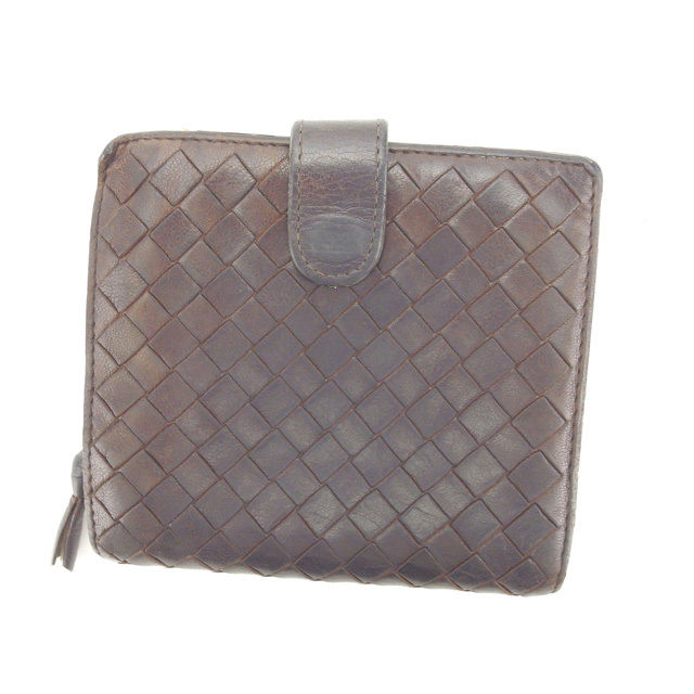 【スプリングセール】ボッテガ ヴェネタ 二つ折り財布 ラウンドファスナー イントレチャート ダークブラウン BOTTEGA VENETA 【ボッテガ・ヴェネタ】 t10781s 【中古】