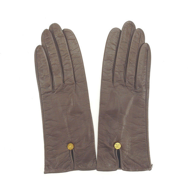 【ブラックフライデー30%OFFクーポン】シャネル 手袋 ブランド手袋 手袋 グローブ ブラウン×ゴールド ココボタン t12309 【中古】 ブランド ハイブ...