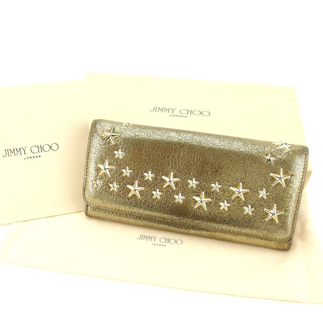 【春の大感謝祭 30％OFF】ジミーチュウ 長財布 ファスナー付き長財布 スタースタッズ ゴールド JIMMY CHOO 【ジミーチュウ】 t10604s 【中古】