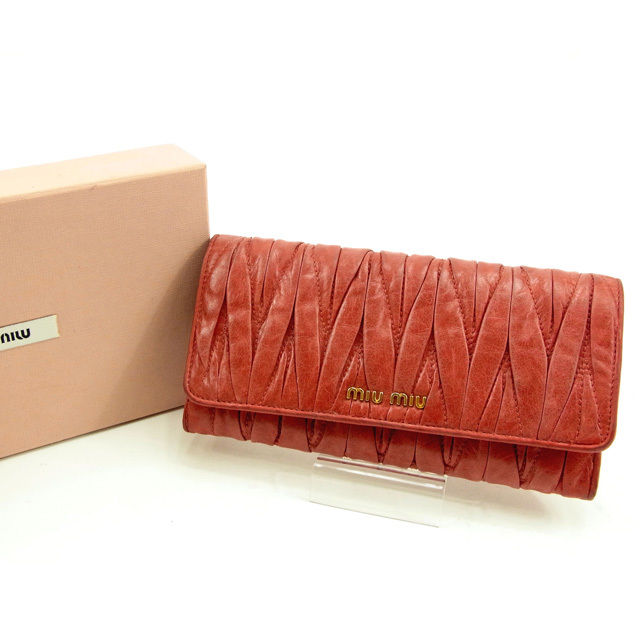 【スプリングセール】ミュウミュウ 長財布 ファスナー付き長財布 マテラッセ ピンク PVC×レザ- miu miu 長サイフ サイフ 収納 ユニセックス 小物 【ミュウミュウ】 T11213 【中古】