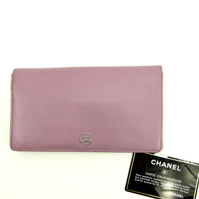 【スプリングセール30％OFF】シャネル 長財布 ファスナー付き長財布 ココボタン パープル レザー CHANEL 【シャネル】 t14471s 【中古】