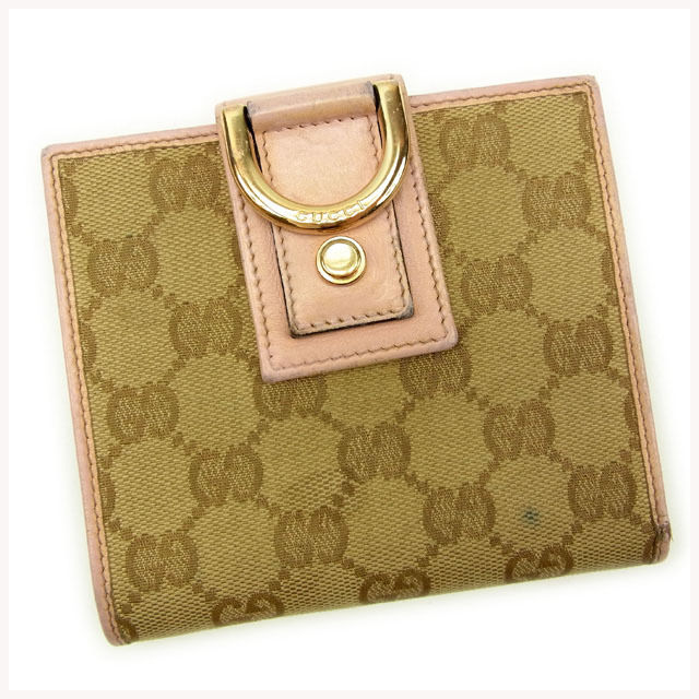 【スプリングセール30％OFF】グッチ 二つ折り財布 ラウンドファスナー GGキャンバス ピンク×ベージュ キャンバス×レザー Gucci 【グッチ】 t14111s 【中古】