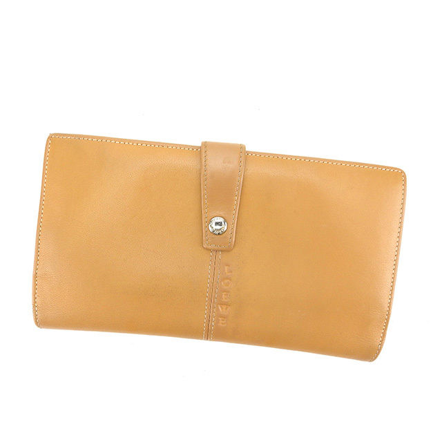 【スプリングセール】ロエベ 長財布 Wホック財布 ロゴ ベージュ×シルバー ラムスキン LOEWE 【ロエベ】 t14334s 【中古】