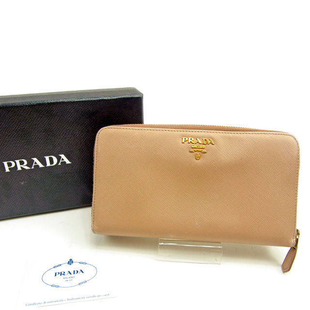 【スプリングセール30％OFF】プラダ 長財布 ラウンドファスナー ロゴ ピンクベージュ×ゴールド サフィアーノレザー PRADA 【プラダ】 t13303s 【中古】