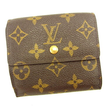 【中古】 ルイ ヴィトン Louis Vuitton Wホック財布 三つ折り財布 ポルトモネビエカルトクレディ ブラウン M61652 レディース メンズ ユニセックス モノグラムキャンバス サイフ 小物 ブランド 人気 贈り物 迅速発送 在庫処分 男性 女性 良品 夏 1点物 T11325