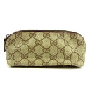 【スプリングセール】グッチ ポーチ 化粧ポーチ GG柄 ブラウン×ベージュ PVC×レザー Gucci 【グッチ】 t12986s 【中古】
