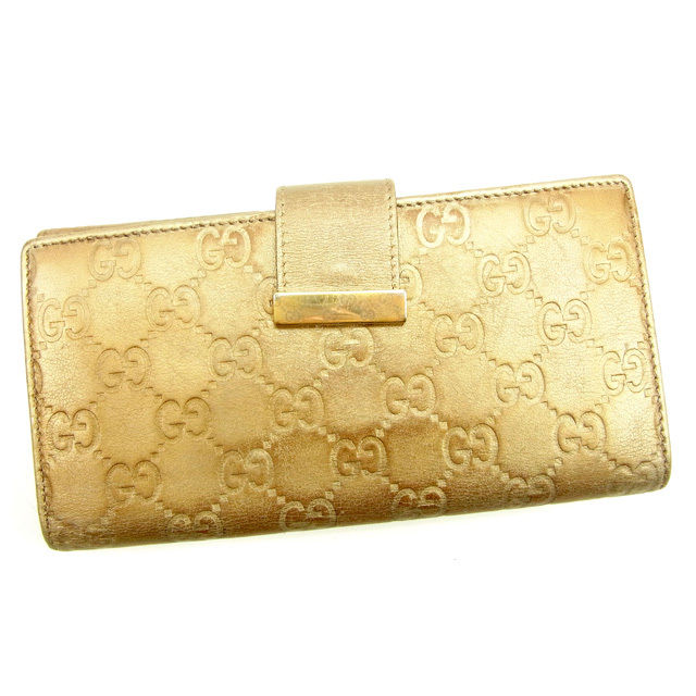 【スプリングセール】グッチ 長財布 Wホック グッチシマ ゴールド レザー Gucci 長サイフ サイフ 収納 ユニセックス 小物 【グッチ】 T10615 brand 【中古】