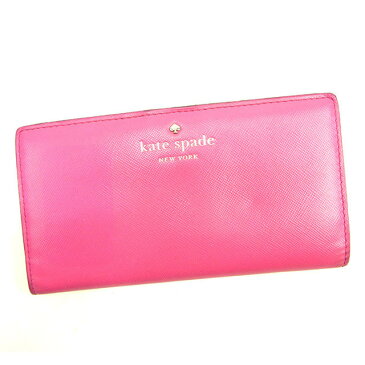 【中古】 ケイト スペード 長財布 ファスナー付き長財布 スペードマーク ピンク×ゴールド系 レザー kate spade 長サイフ サイフ 収納ブランド財布 ユニセックス 小物 【ケイト・スペード】 T12408