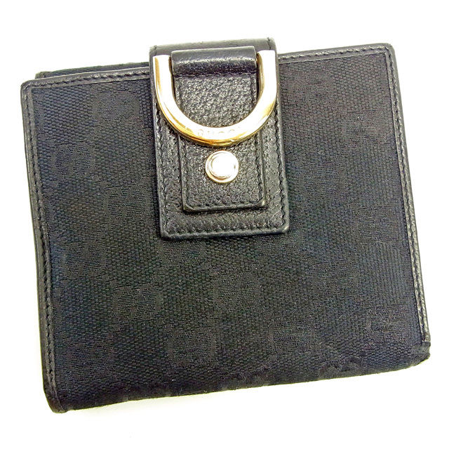【スプリングセール】グッチ Wホック財布 GGキャンバス ブラック キャンバス×レザー Gucci 【グッチ】 t14630s 【中古】