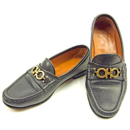 【春の大感謝祭 30％OFF】サルヴァトーレ フェラガモ ローファー ＃6C ガンチーニ ブラック×ゴールド レザー Ferragamo 【フェラガモ】 t11490s 【中古】