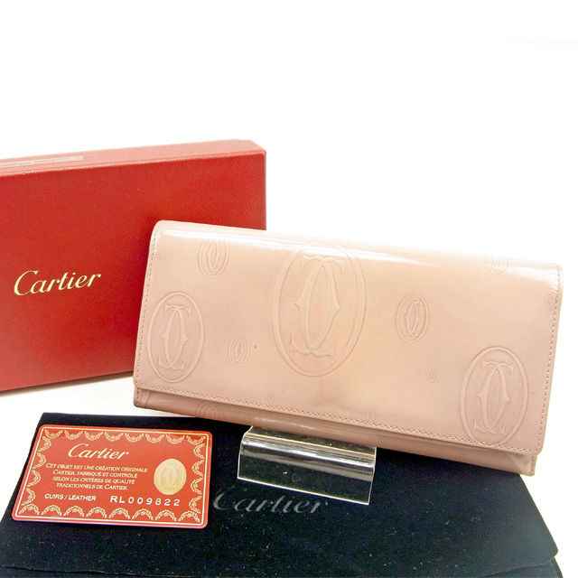 【スプリングセール30％OFF】カルティエ 長財布 ファスナー付き長財布 ハッピーバースデー ピンク エナメルレザー Cartier 【カルティエ】 t13096s 【中古】