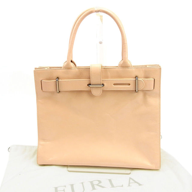 【スプリングセール30％OFF】フルラ ハンドバッグ バック ロゴ ベージュ×ブラックシルバー レザー FURLA バック 手持ちバッグ バック ファッションバッグ バック 収納 【フルラ】 T10995 【中古】