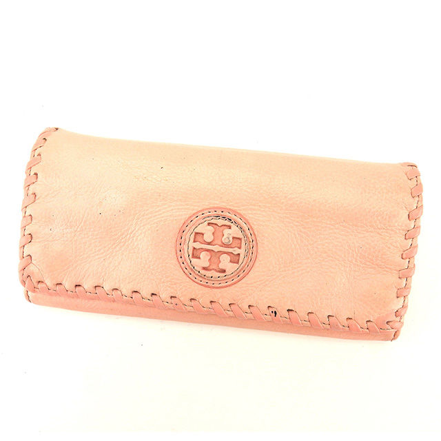 【スプリングセール30％OFF】トリバーチ 長財布 ファスナー付き長財布 ロゴマーク ピンク×ゴールド レザー Tory Burch 長サイフ サイフ 収納 ユニセックス 小物 【トリバーチ】 T11166 【中古】