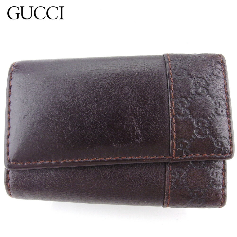 【スプリングセール30％OFF】グッチ キーケース 6連キーケース レディース メンズ グッチシマ ブラウン シルバー レザー GUCCI 【グッチ】 T18326 【中古】