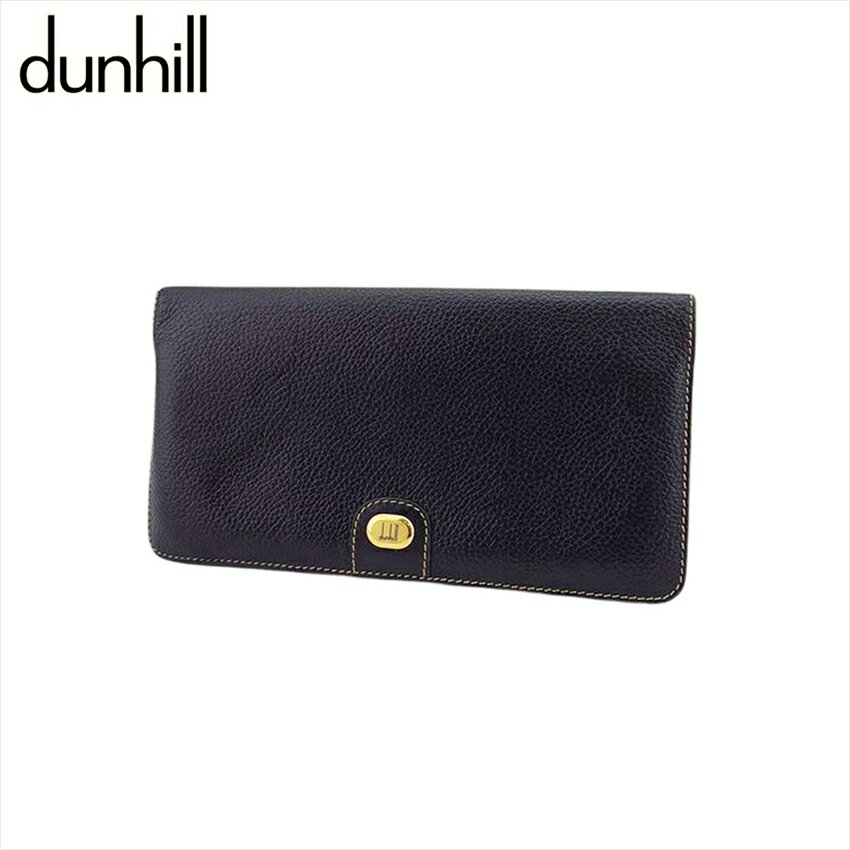 【スプリングセール30％OFF】【中古】 ダンヒル 長札入れ 長財布 ブラック×ゴールド レザー dunhill L4063