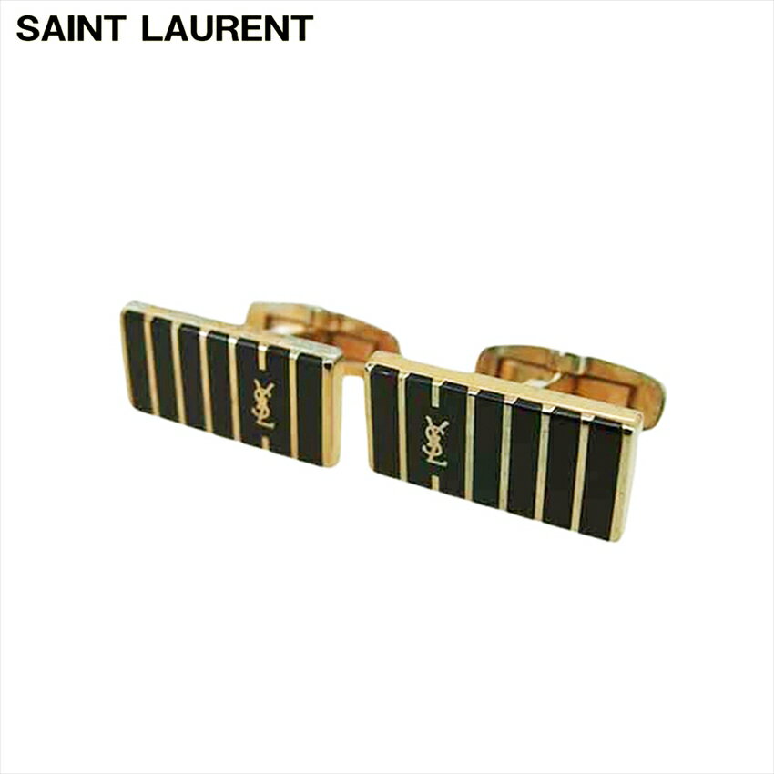 【楽天スーパーSALE 最大50%OFF】【中古】 サンローラン カフス カフリンクス メンズ スウィヴル式 YSLロゴ ブラック ピンク ゴールド ピンクゴー...