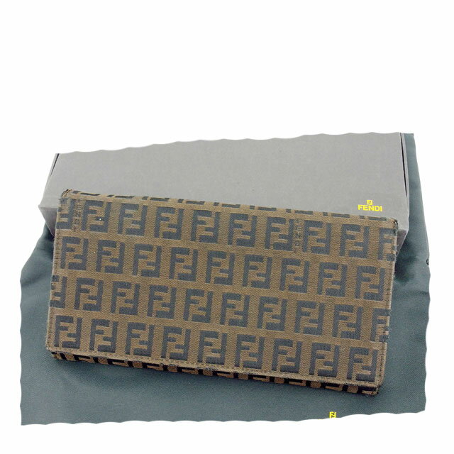 【スプリングセール】フェンディ 長財布 ファスナー付き長財布 ズッキーノ ブラウン×ブラック キャンバス×レザー FENDI 長サイフ サイフ 収納 ユニセックス 小物 【フェンディ】 T13769 【中古】