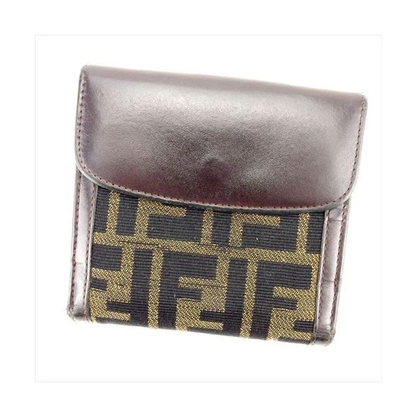 【スプリングセール30％OFF】フェンディ Wホック 財布 二つ折り 財布 ズッカ ブラック ベージュ キャンバス×レザー FENDI 【フェンディ】 t6153s 【中古】